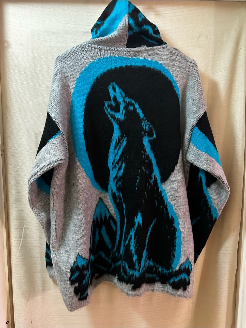 Indian Creations Alpaca Wolf Hoodie Sweater Peru Full Zip Southwestern Large - Picture 5 of 7